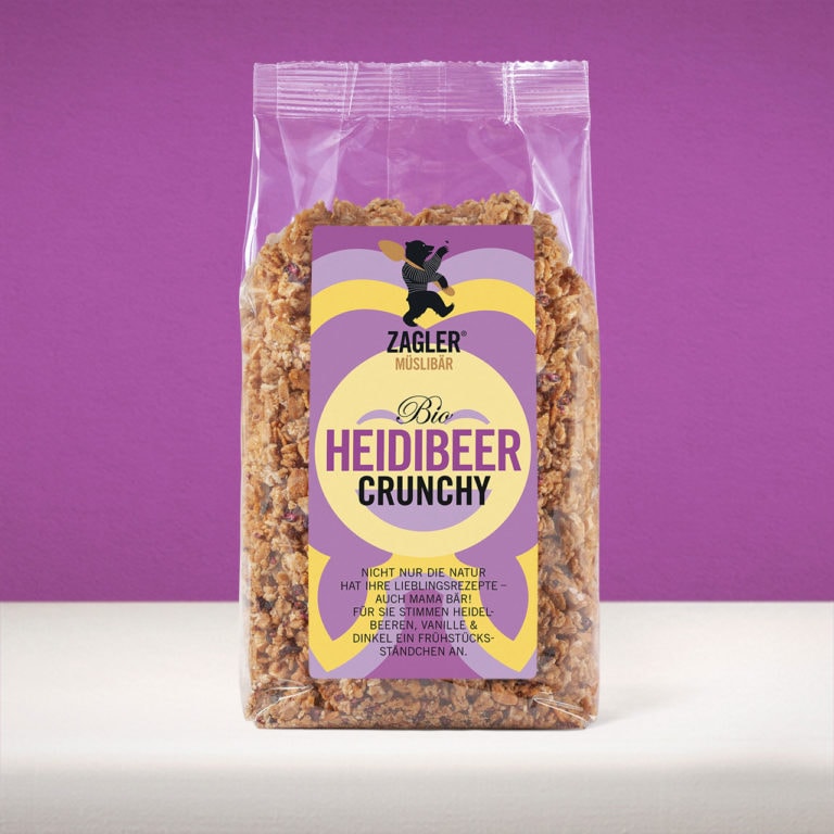 Bio Mini Heidibeer Crunchy Müsli – Dinkel Heidelbeer Müsli – knusprig gebacken 