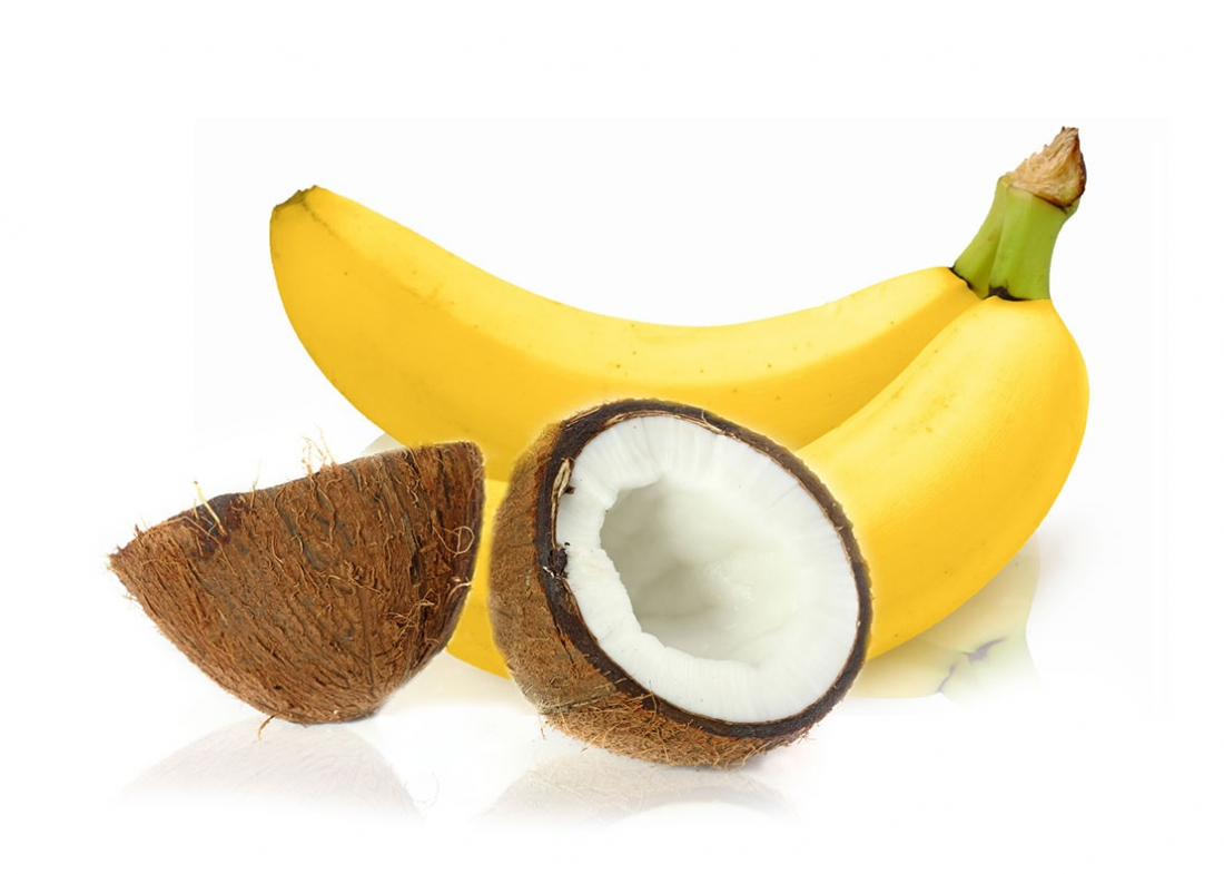 Kokosnüsse und Bananen